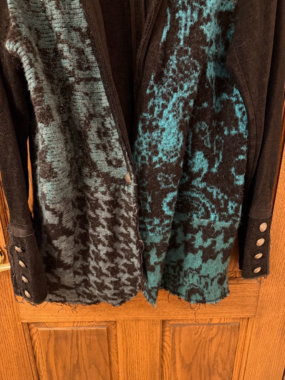 Free People Better Together Teal & Black Patterned Knit Blazer Jacket Medium - Picture 4 of 9
